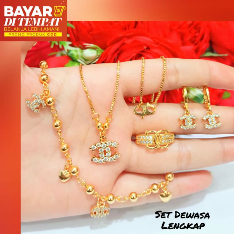 Set Dewasa permata zircon brand new perhiasan emas wanita Korea Anti Karat termurah