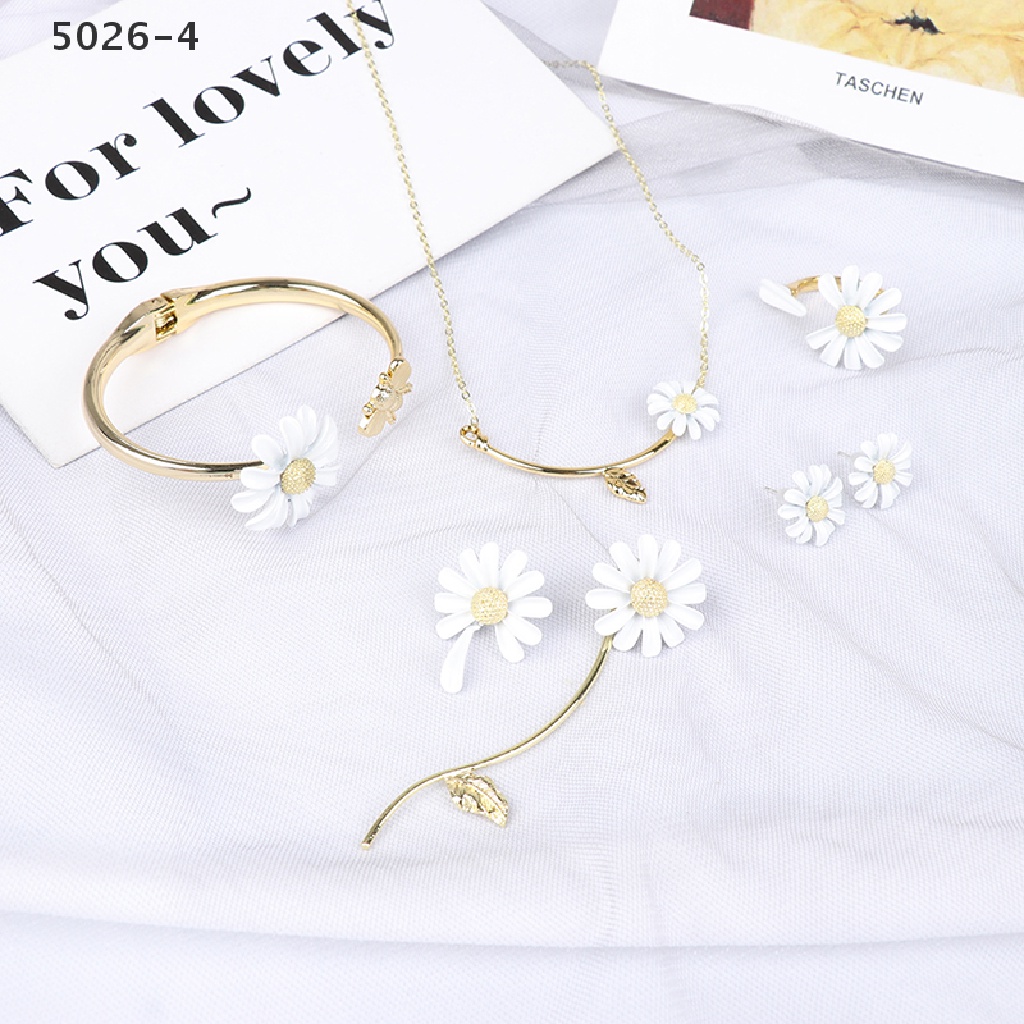 5026-4 1PC Enamel Daisy Flower Elegant Opening Rings Bracelet Earrings Women Jewelry 5026-4