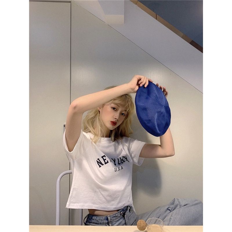 (M - 3XL) Crop Tee Croptop Oversize NEW YORK USA Kaos Crop Top Premium Cotton Combed Bigsize Jumbo Tumblr Cute M L XL 2XL XXXL