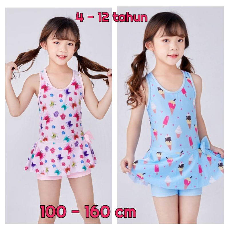 RB Baju Renang Anak Perempuan SwimSuit Pink Butterfly,Blue Ice Cream 4-12 tahun