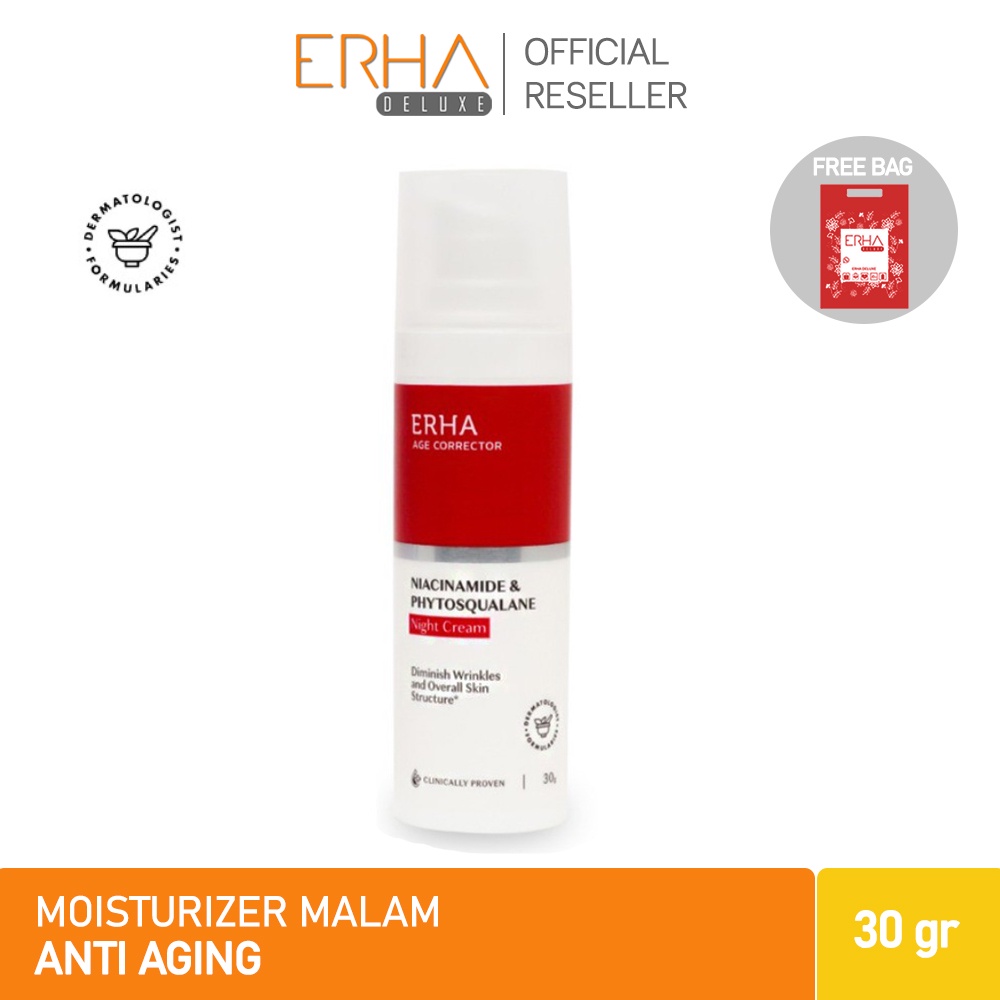 ERHA Night Cream Pelembab Wajah Malam - Age Corrector Niacinamide &amp; Phytosqualane - Anti Aging