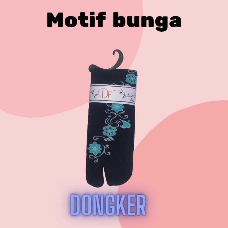 KAOS KAKI JEMPOL NYLON MOTIF BUNGA MUSLIMAH DEWASA TAPAK HITAM-Bunga Dongker