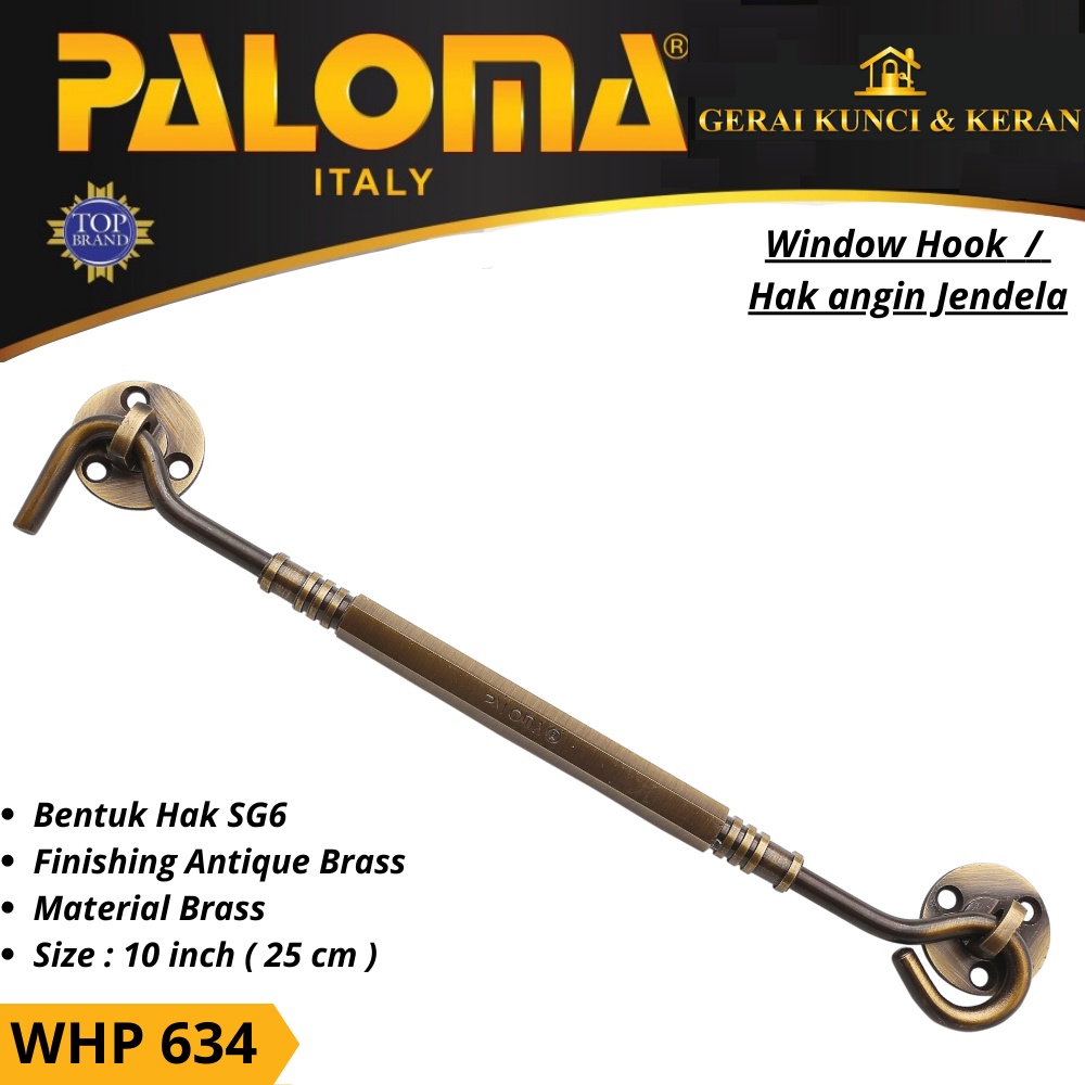HAK ANGIN PENAHAN JENDELA WHP 634 BRASS 10&quot; INCH 25CM ANTIK AB WINDOW HOOK CANTOLAN