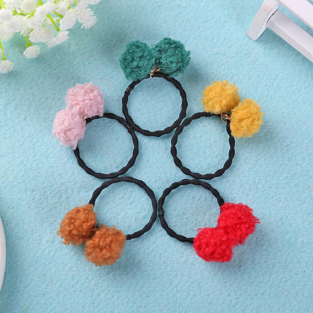 T R Cute Kids Girls 2 Fleece Balls Hair Rope Princess Elastic