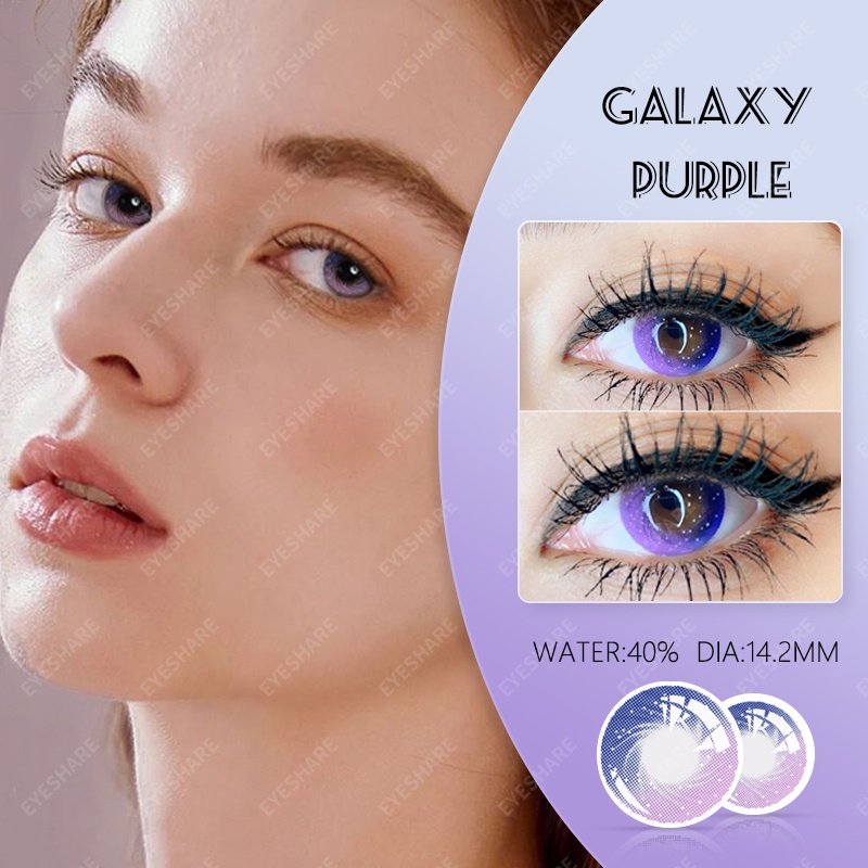 （COD）Seri GALAXY PURPLR /  GEM BLUE 1 pasang lensa kontak warna diameter 14.2 MM softlens dubai pink gray blue mata yang besar warna gradien softlens Fashion Import Premium soflen mata soflent soflen normal