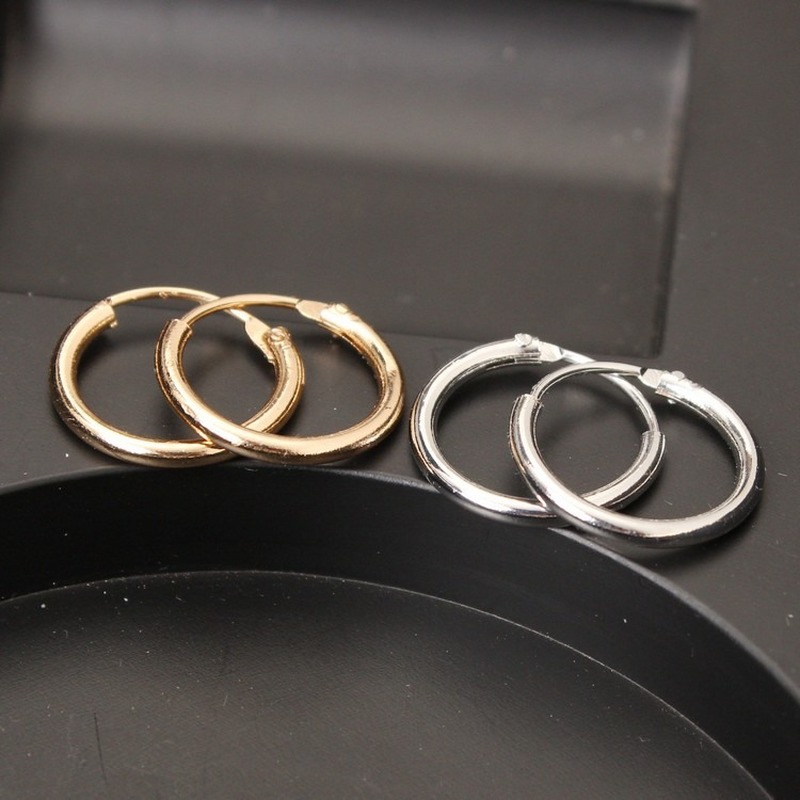 Anting Klip Bentuk Bulat Bahan Metal Ukuran 12mm Untuk Unisex