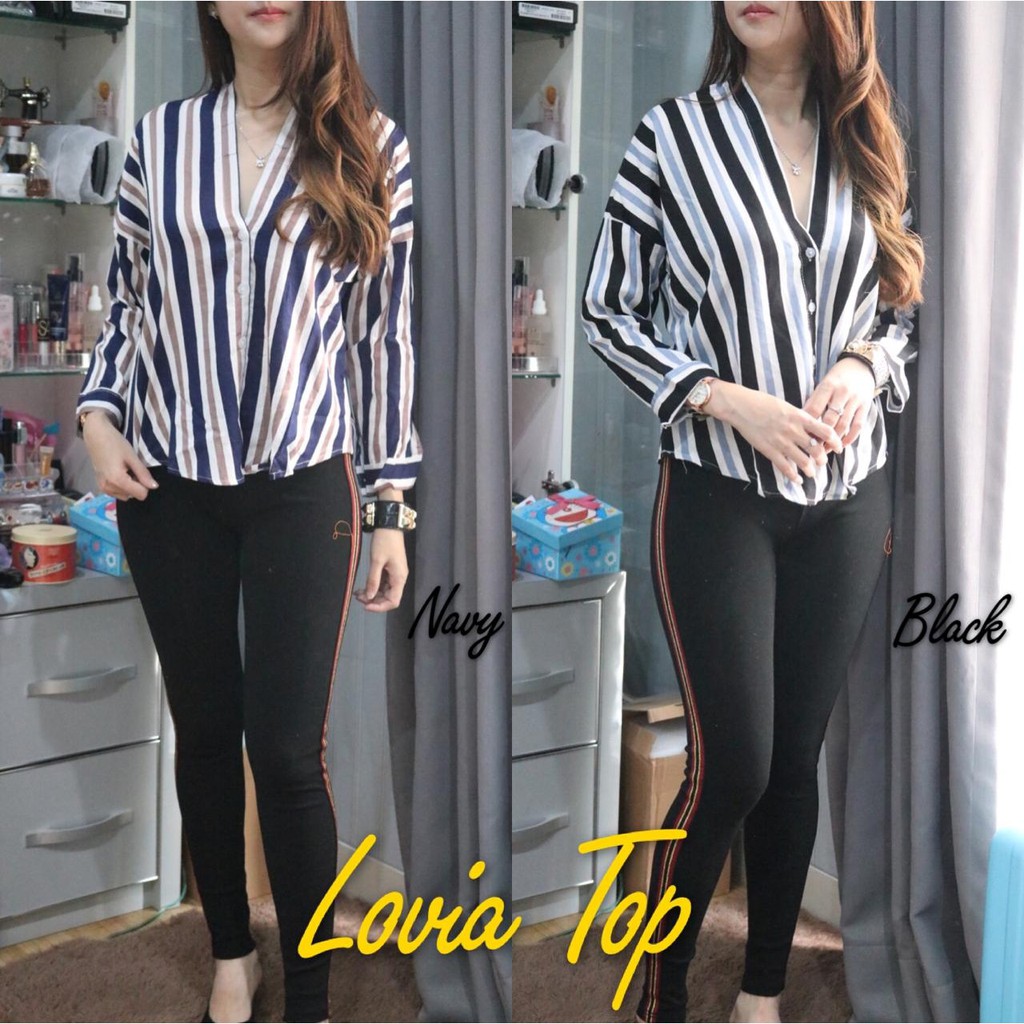 BC Lovia Top / Blouse Stripe / Atasan Wanita / Baju Salur / Stripe Top / Recommeded