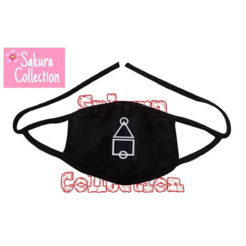 Masker kain 3ply hitam SQUID GAME logo tulisan by Netflix drakor viral drama korea