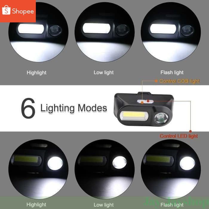 Senter Kepala LED Headlight 180 lumen 6 Modes rechargeble Headlamp