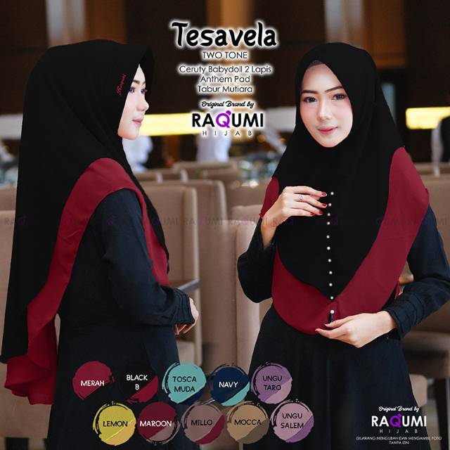 Khimar Instant Tesavela Twotone Ceruty Babydol 2 Layer Ori Raqumi Hijab Grosir Kerudung Jilbab Qimar
