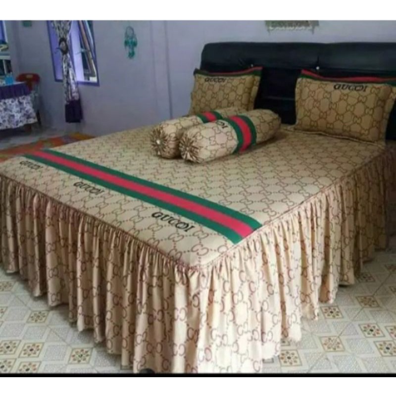 Sprei Rumbai Set Bedcover seprai GUCCi murah terbaru katun lokal