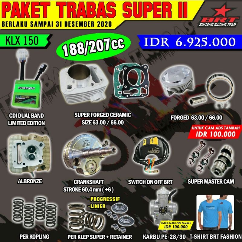 PAKET KLX FULL BRT PISTON 63 OM IAM RAMBO TANPA CARBURATOR DAN SWITCH ON OFF