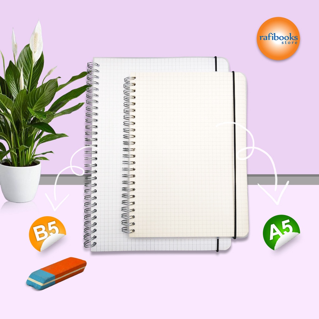 

[ rafibooks ] Notebook Spiral A5 Cream Paper Grid / Dotted/ Rulled / Plain (polos tanpa cetakan)
