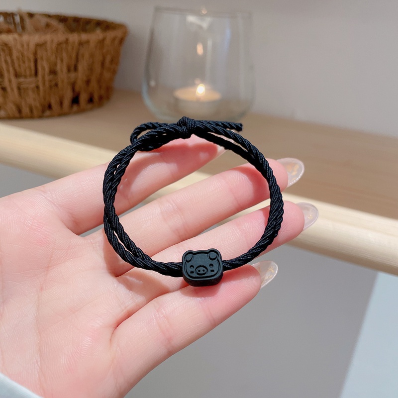 Gelang Tali Rambut Fungsi Ganda Desain Babi Gaya Korea Untuk Pasangan-black