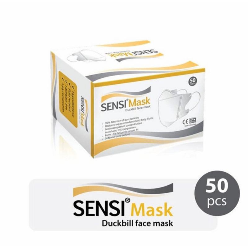 MASKER SENSI DUCKBILL ISI 6PCS DAN ISI 50PCS PER BOX WARNA PUTIH ORIGINAL SENSI MASK