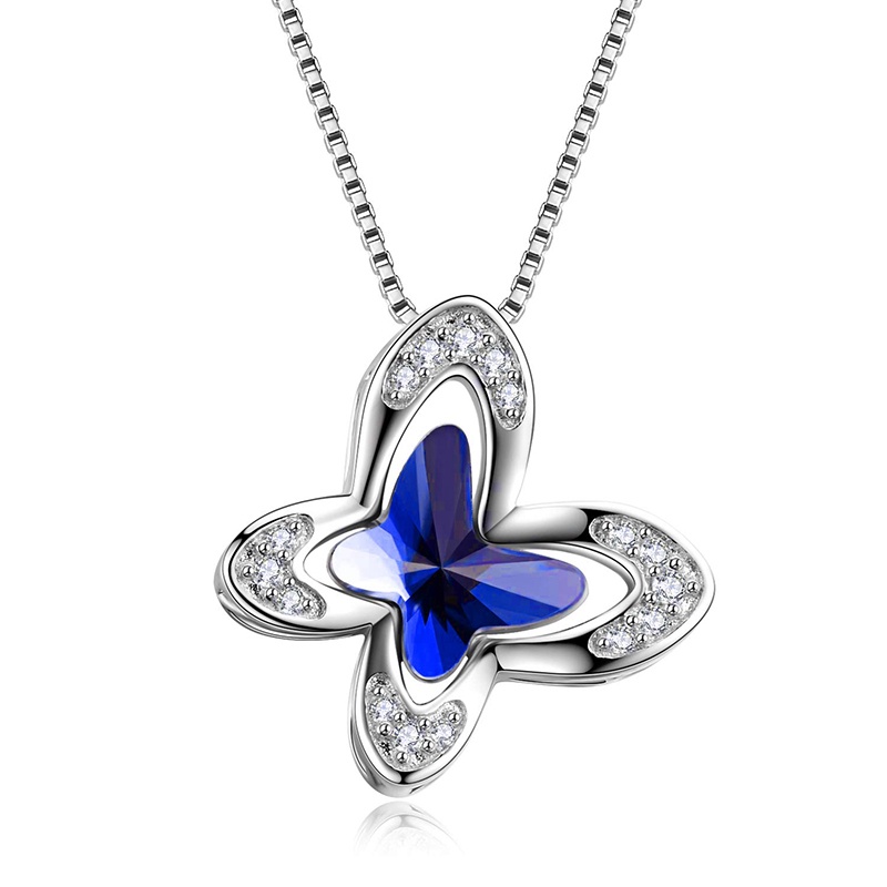 Butterfly Kalung Rantai Sterling Silver Dengan Liontin Kupu-Kupu Aksen Kristal Austria Untuk Wanita