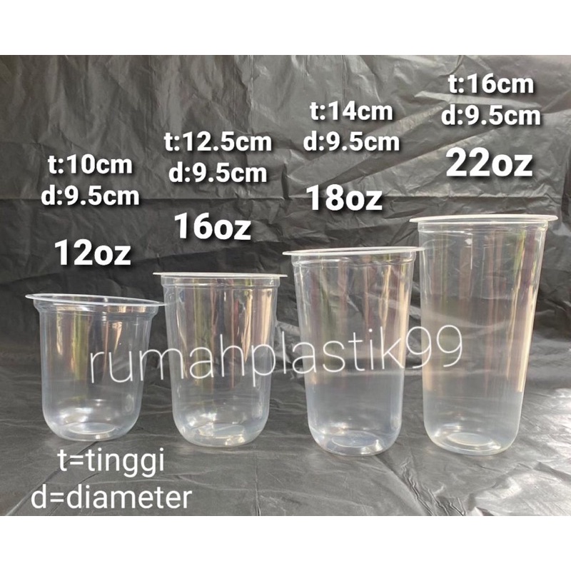 Universal gelas cup oval bening transparan boba jus popice capcib 12 OZ , 16 OZ , 18 OZ , 18 OZ , 22