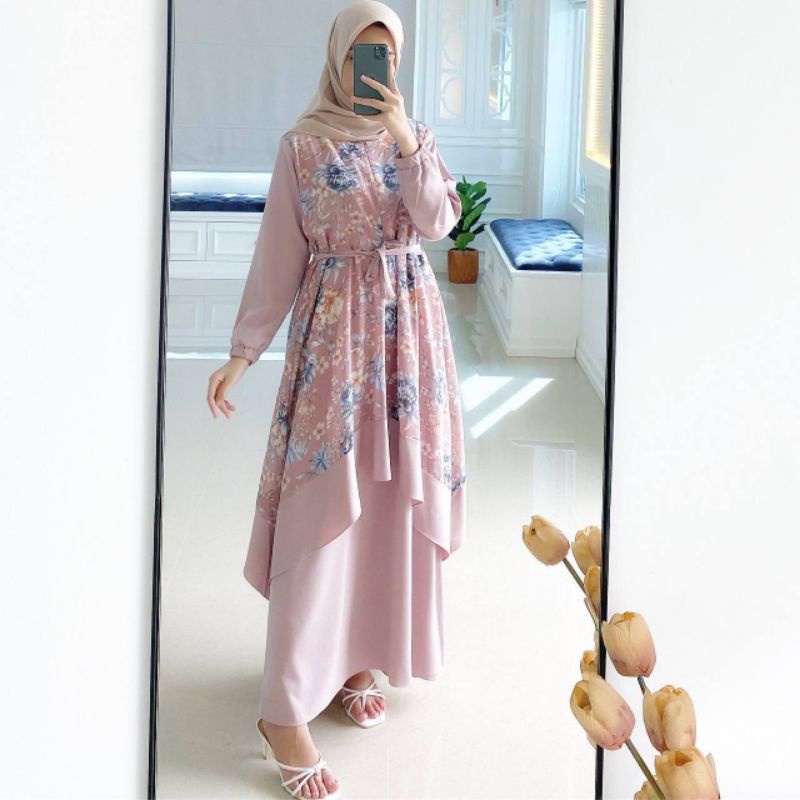 Aneta Dress - Gamis Motif - Dress Muslim Motif - Gamis Floral - Dress Muslim Floral - Gamis Bunga - 