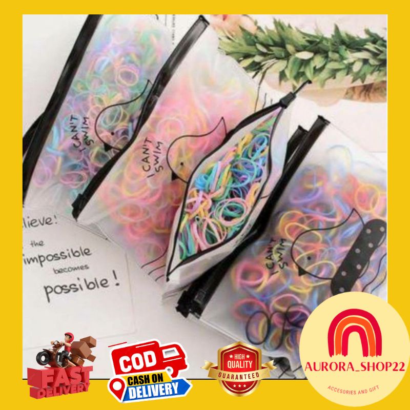 [COD] 1000 pcs Ikat Rambut Jepang / Karet Rambut Jepang Free Pouch I can't  Swim