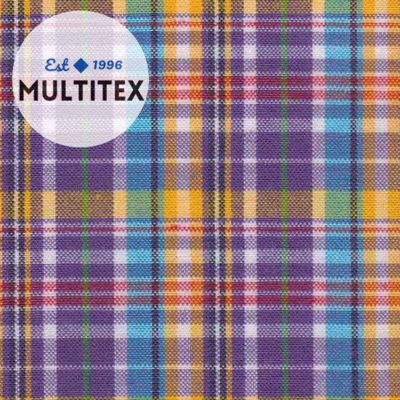 [GULUNGAN] Bahan kain kotak yandet tc katun ungu yard gulungan grosir seragam konveksi rok celana se