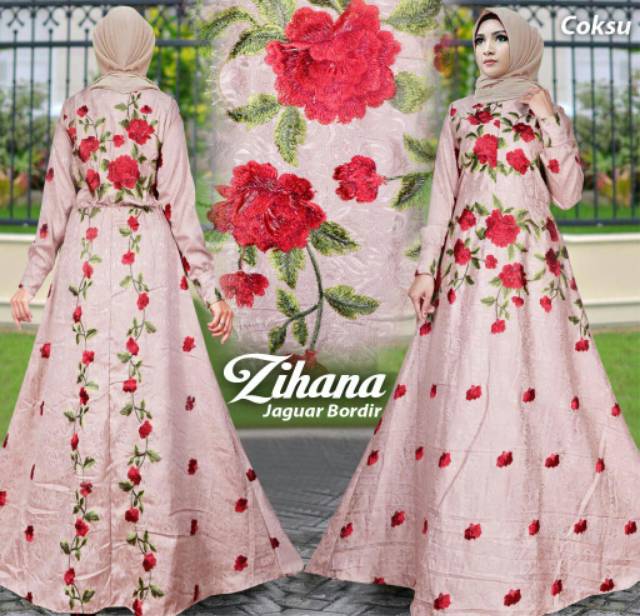 Zihana gamis bahan jaguard bunga