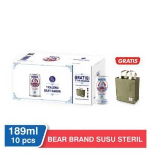 Nestle Bear Brand 189ml x 10 pcs + Free Tas Belanja Cantik susu Beruang Susu Bear Brand