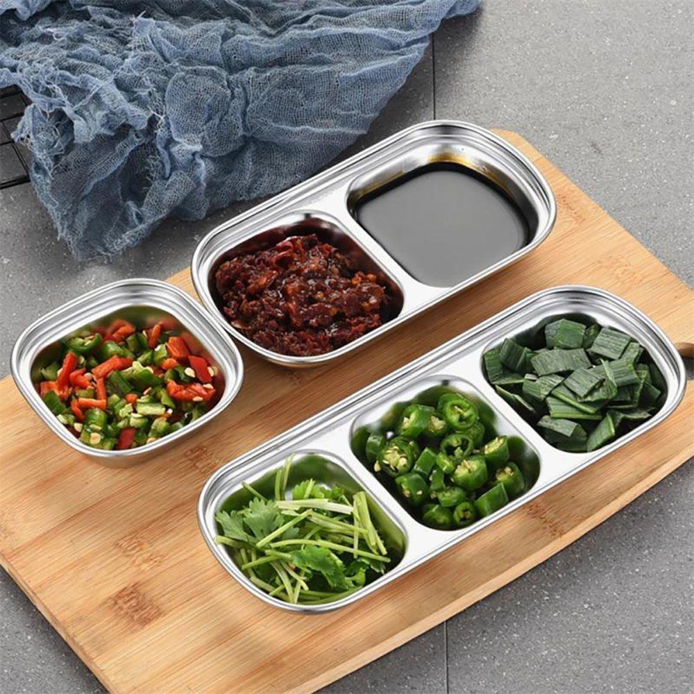 R-FLOWER Sauce Dish Piring Kecil Persegi Panjang Sekat Stainless Steel