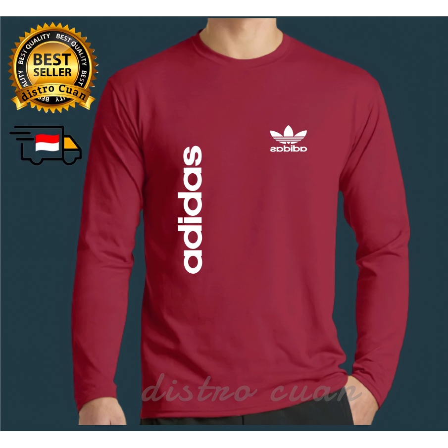 Baju  Kaos Distro Pria keren Adidas Kiri Kanan Premium White Baju Lengan Panjang Dewasa Termurah