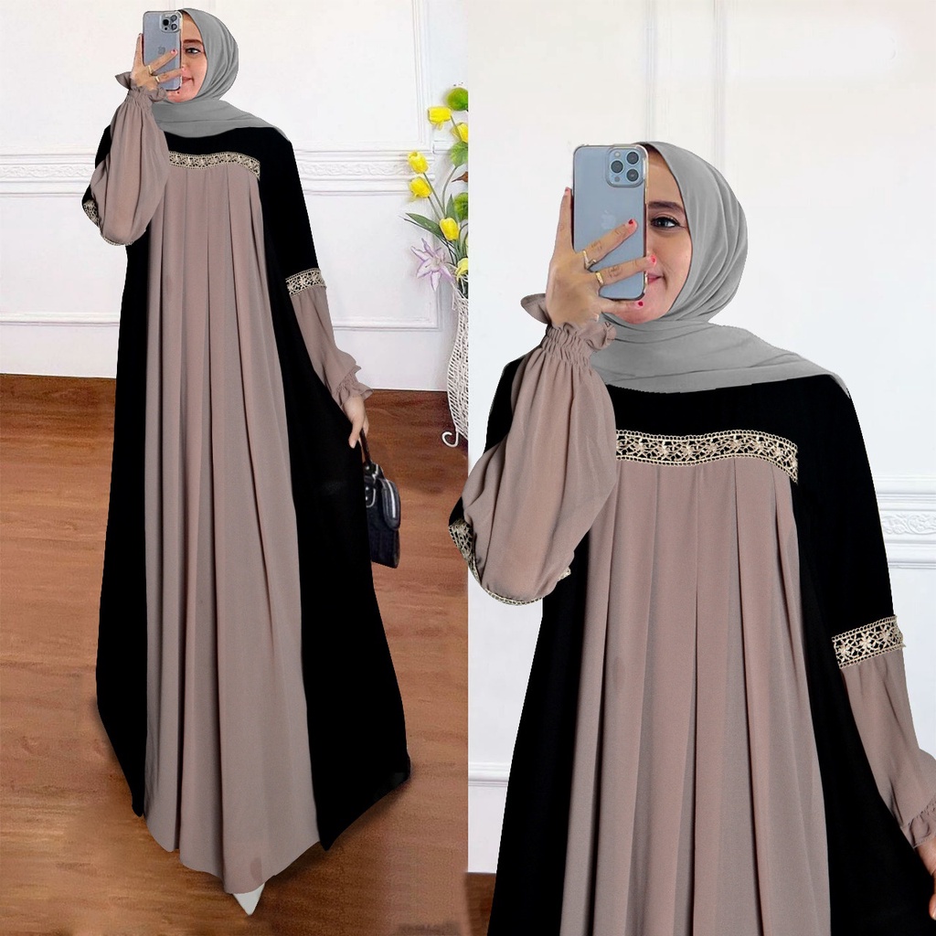 nafizza maxi ceruty bebydoll renda import /gamis syarii ceruty rompi kombinasi