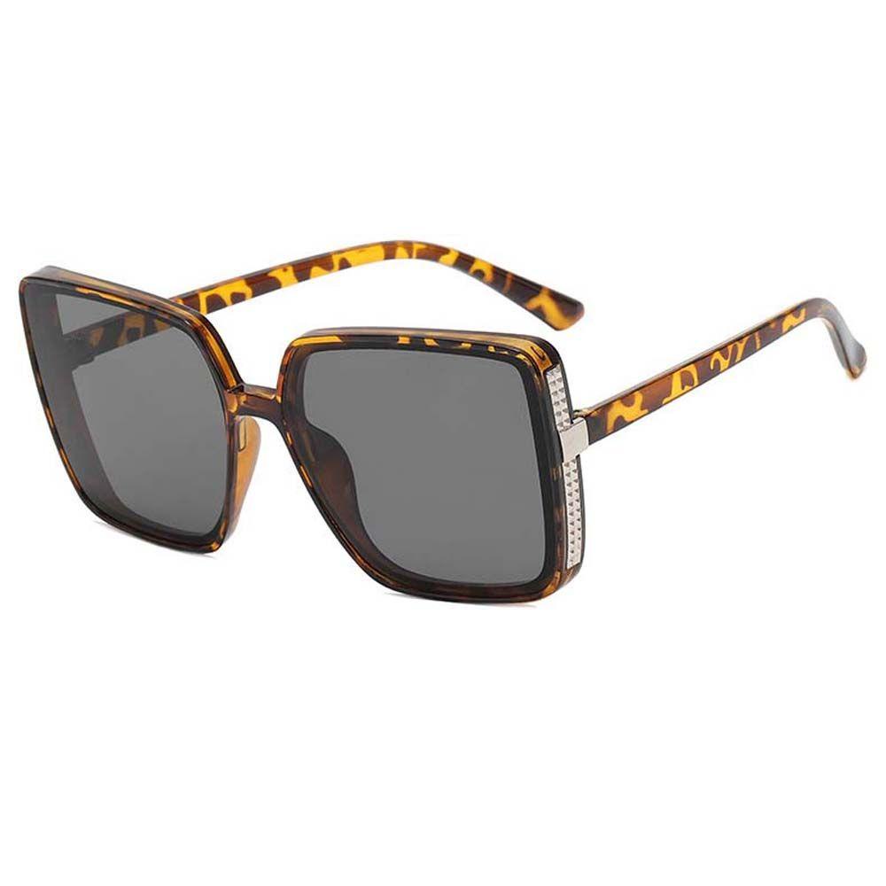 Mxbeauty Kacamata Hitam Elegan Traveling Visor Eyewear Metal Sisi Motif Leopard Square Frame Wanita Sunglasses