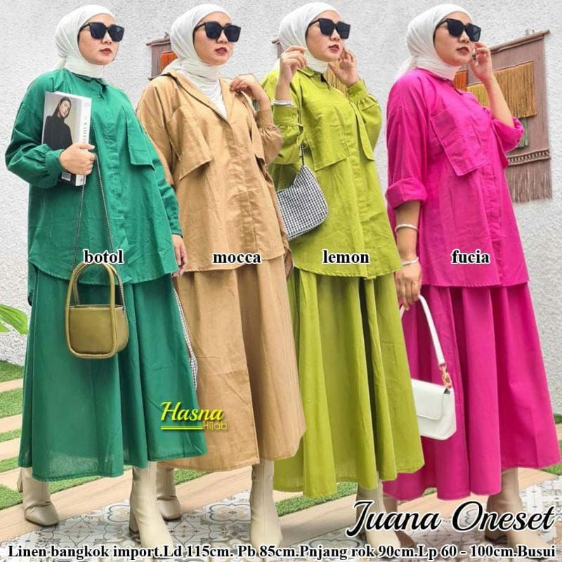 HASNA SET ROK LINEN / SET ROK LINEN / SET KEMEJA OVERSIZE / FASHION WANITA MUSLIMAH