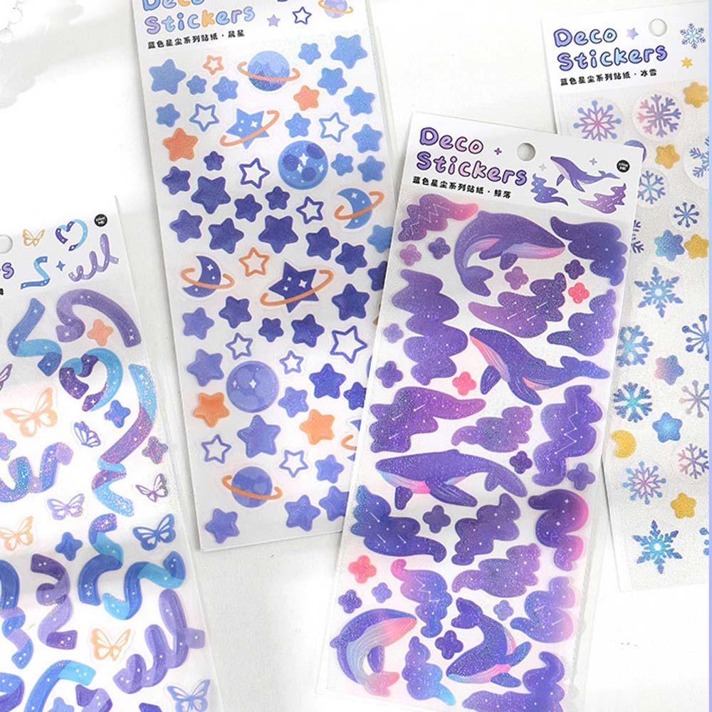 Agustina Stiker Hias Blingbling Cantik Mengkilap Scrapbooking Kupu-Kupu Label Biru Star Diary Dekorasi Kertas