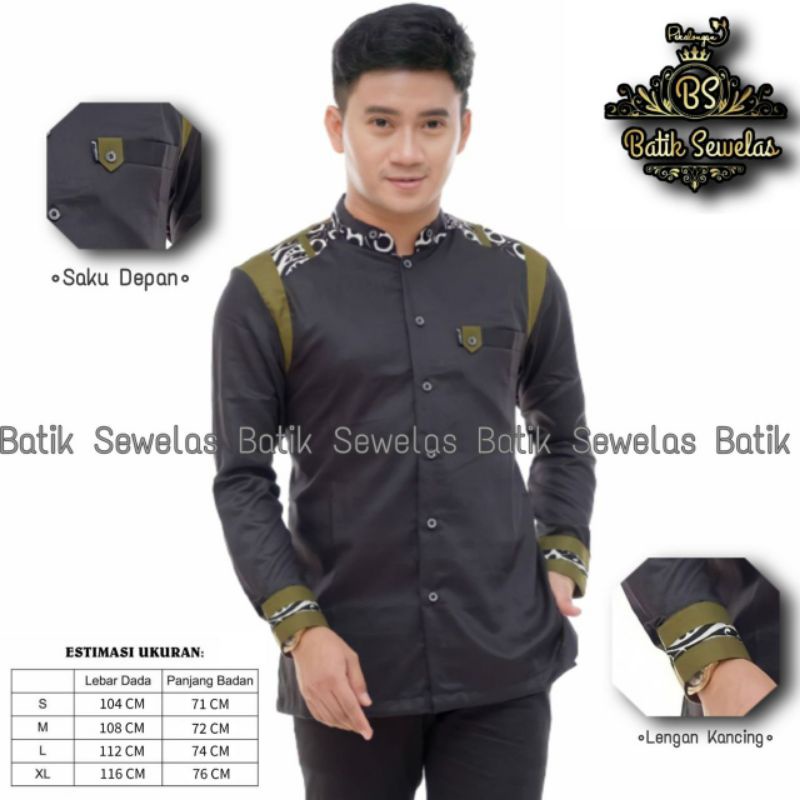 BAJU KOKO TERBARU KOKO MODERN KOKO MOTIF SINERGI KOKO HADROH HILWA-Tanduk Rusa Hitam