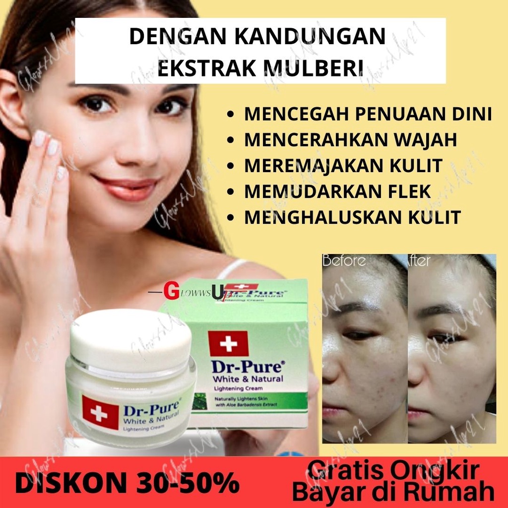 PELEMBAB WAJAH DR PURE WHITE &amp; NATURAL LIGHTENING CREAM ORIGINAL BPOM