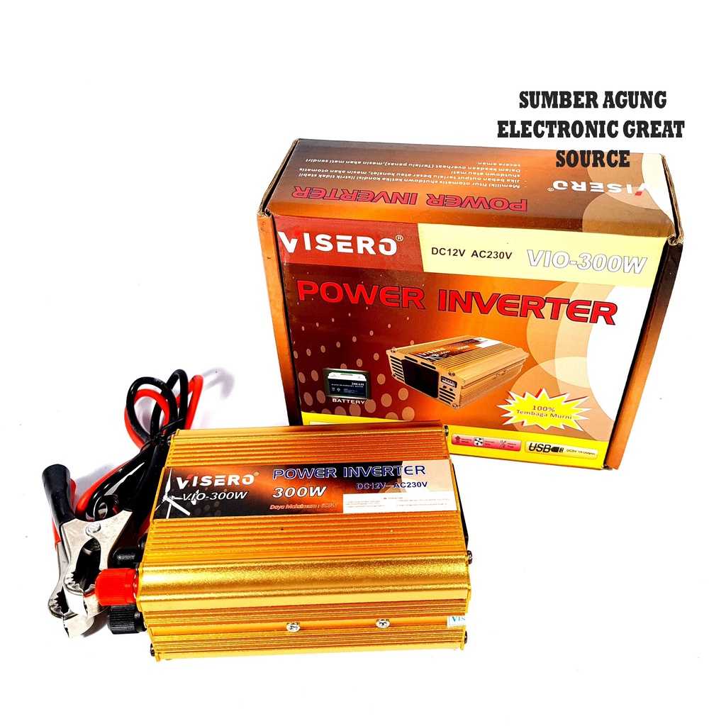 Visero Power Inverter VIO300W 300W USB DC 12V to AC 230V Battery