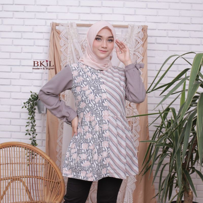 tey-17 Batik wanita ASJ SA HRB026 Kenongo Kemeja Tosca Pendek-sonia abu