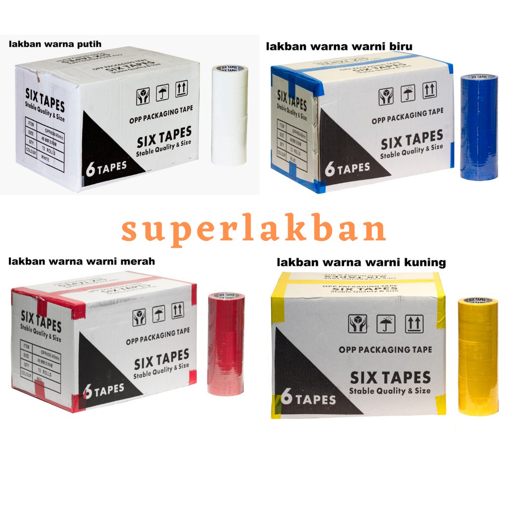 Lakban Bening Warna Warni Six Tapes OPP 2 inch Tebal 45 Micron 48mm x 80M