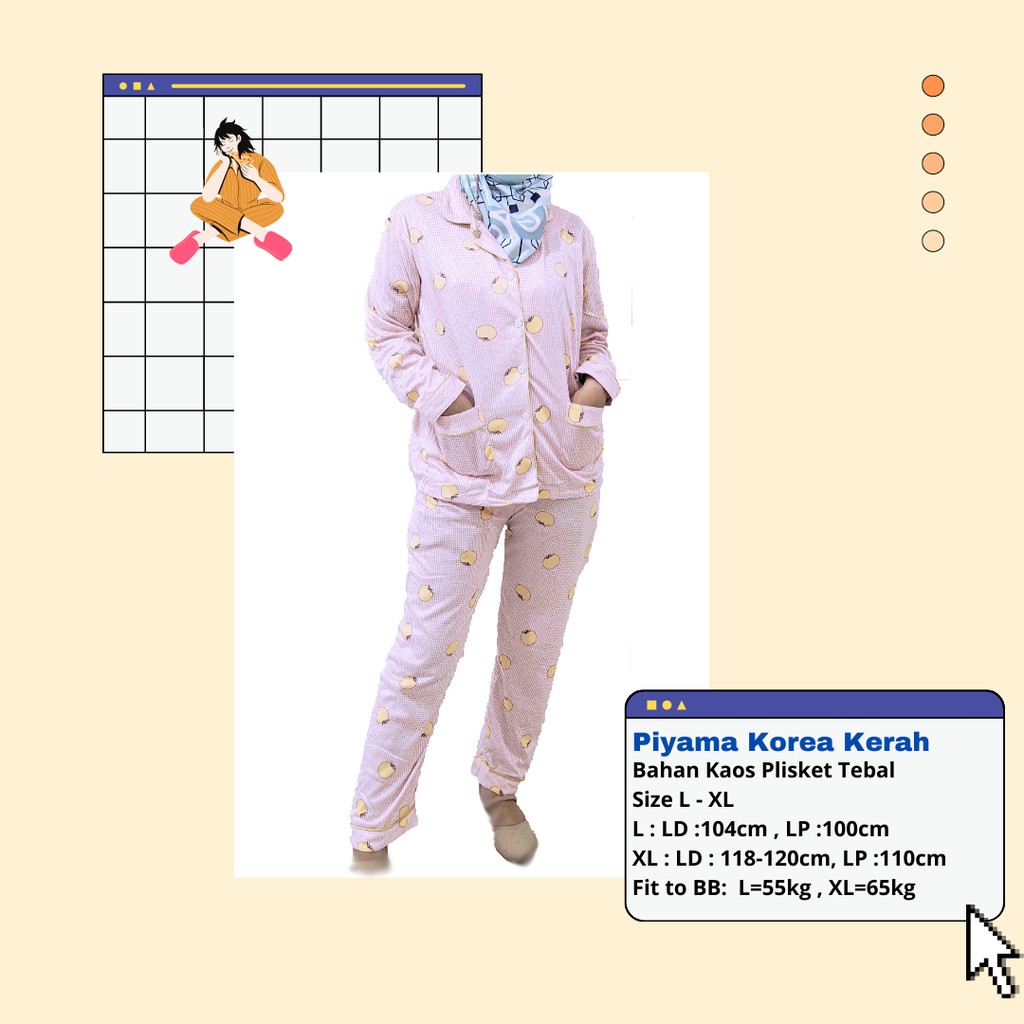 Grosir Setelan Piyama Korea / Piyama Wanita / Piyama Korea / Baju Tidur Wanita / Piyama Kotak Kotak