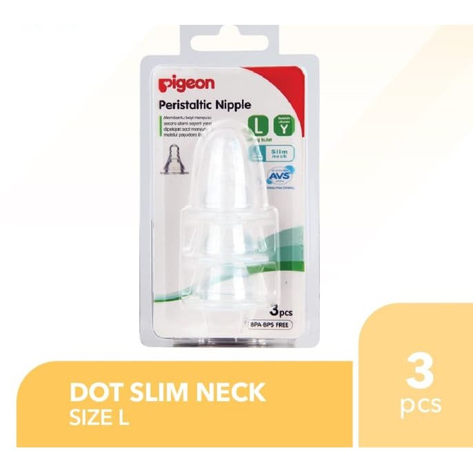 Pigeon Peristaltic Nipple L Slim Neck 3pcs