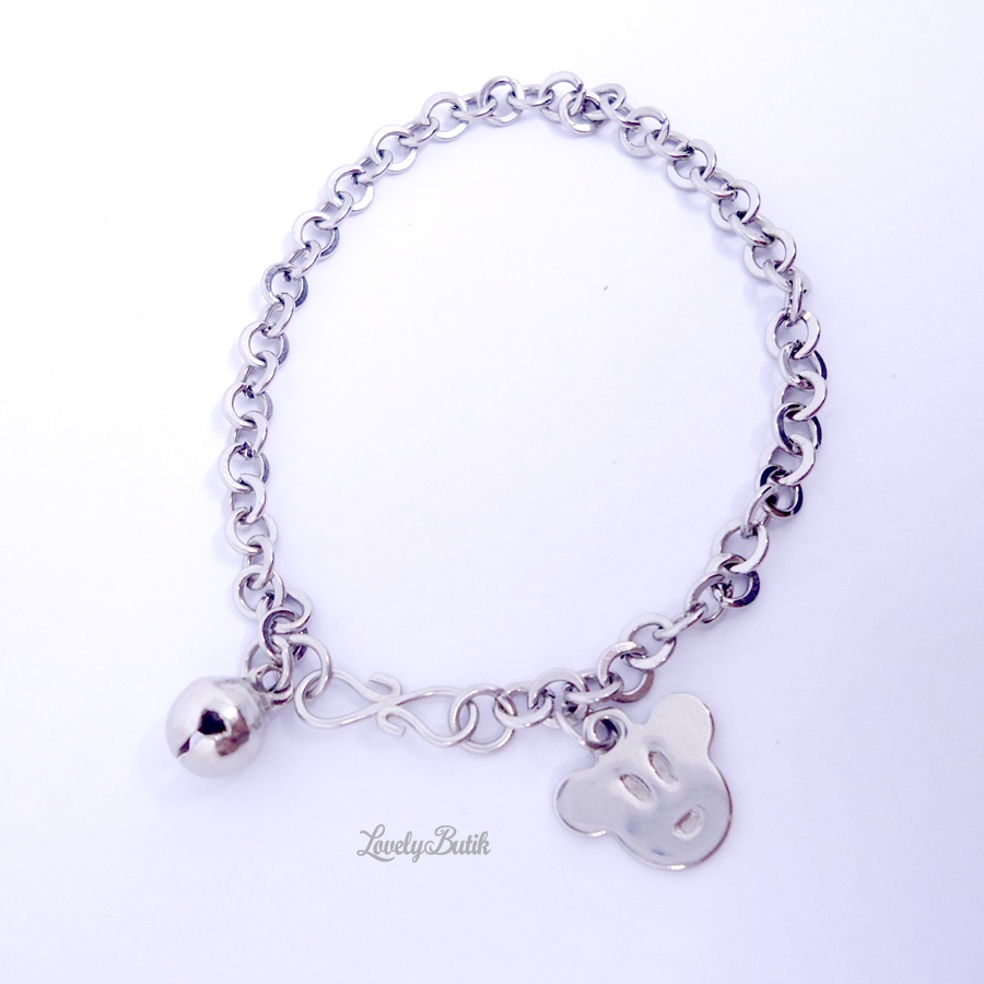 Lovelybutik - Gelang Tangan Bayi Monel Rantai Kerincing Krincing Baby 0-2 Tahun Model MKT Kecil Bayi Krincingan Baja Putih Stainless Steel Terbaru