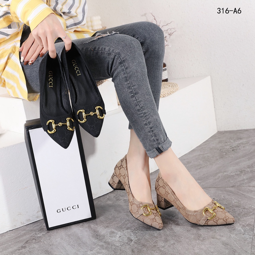 GG  Canvas Horsebit Block Heels #316-A6