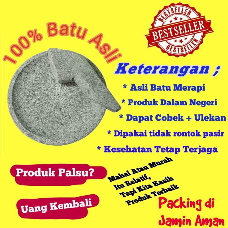 100% Batu Asli / Cobek + Ulekan bubut / cowet