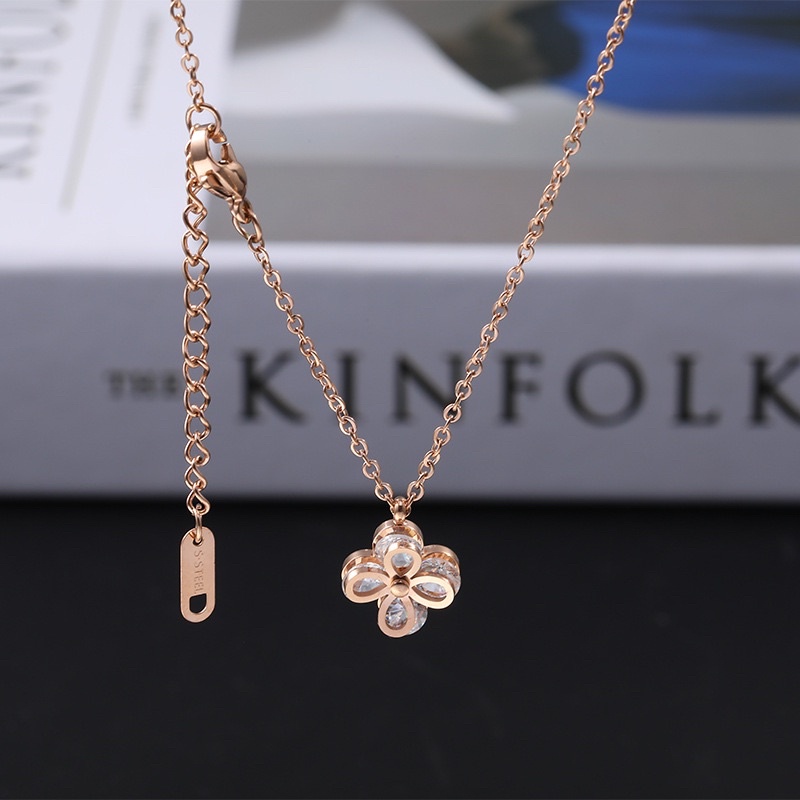 kalung classic bunga daisy titanium asli cantik elegan baru diamonde mewah permata clover