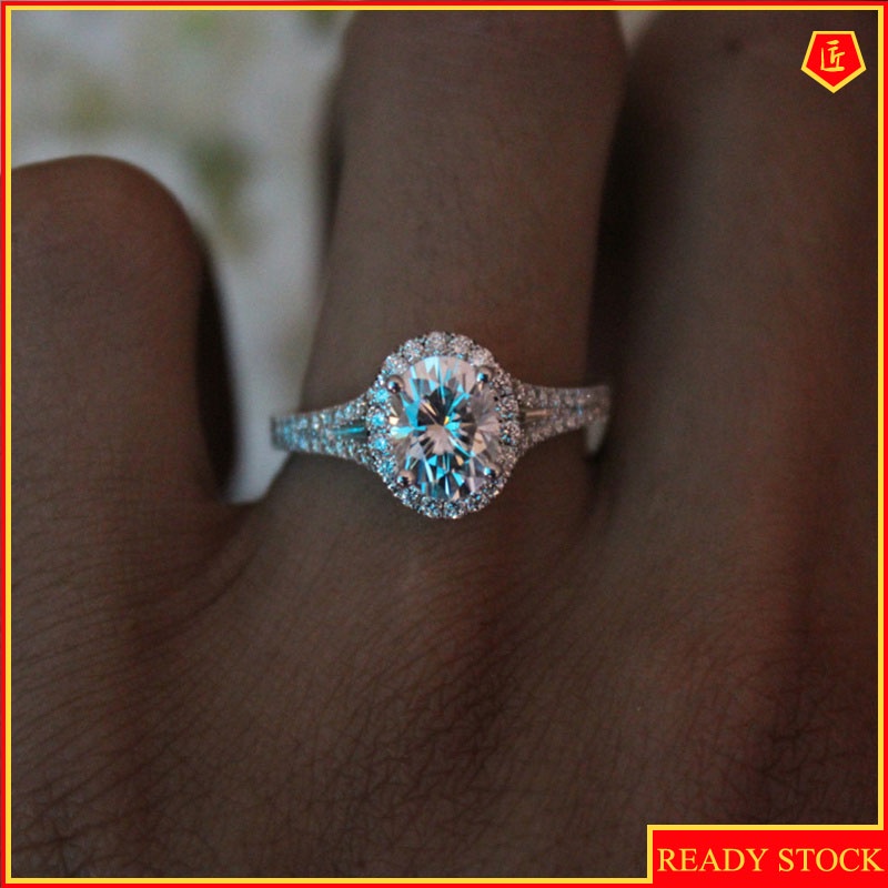 [Ready Stock]S925 Silver Oval Carat Diamond Ring Elegant Personality