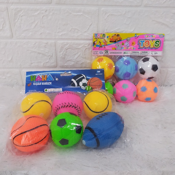 Mainan Anak Bola Karet Bunyi Isi 6 Model Random