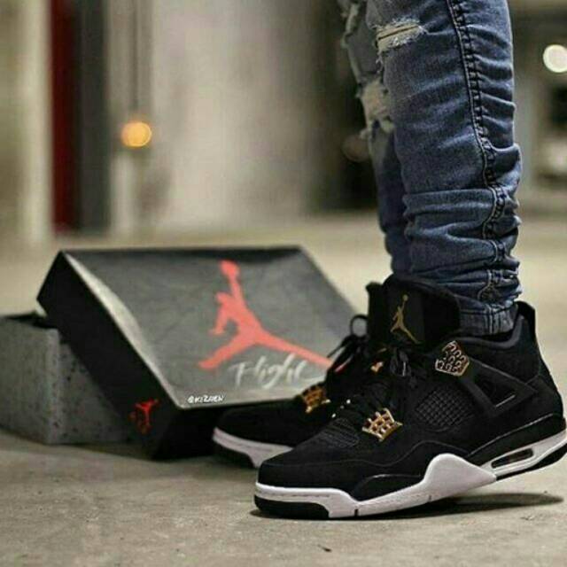 nike air jordan retro 4 royalty black metallic gold