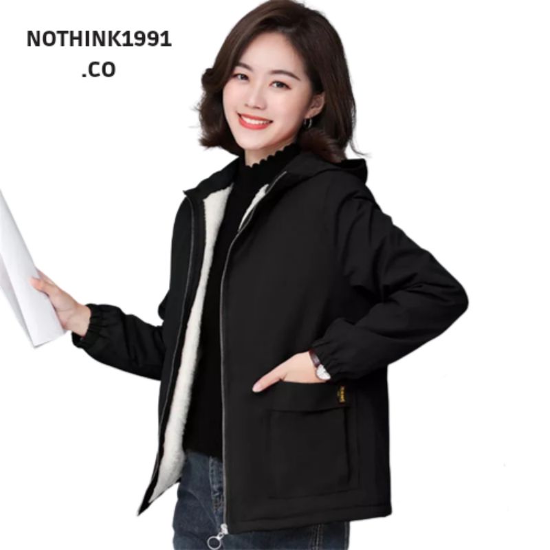 jaket wanita bahan dalam bulu mantel musim dingin wanita tebal dan hangat jaket hoodie cewe korean style