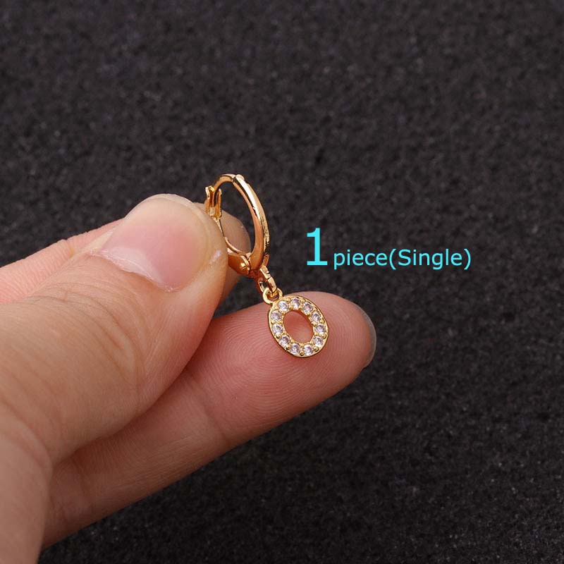 1piece A-T English Letter Dange Hoop Earrings Pinna Lobe Piercing 9mm Copper with Zircon