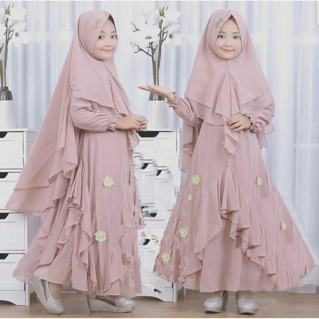 HCL Dress Kaylia &amp; Bergo - Dress Muslim Anak Perempuan