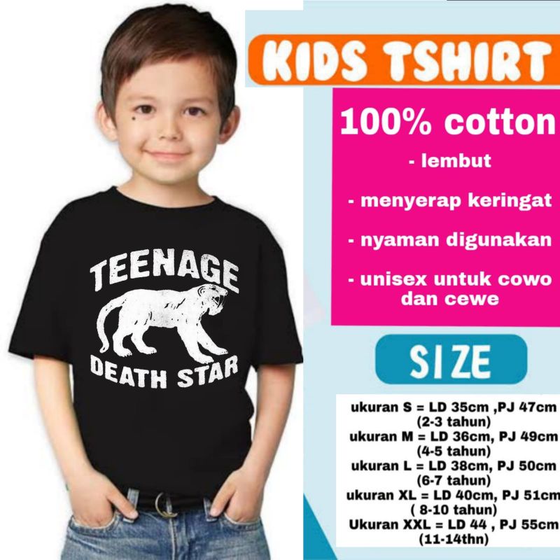 KAOS ANAK TEENAGE DEATH STAR BAJU BAND METAL USIA 1 sampai 12 tahun T-SHIRT BABY KIDS USIA 1 2 3 4 5